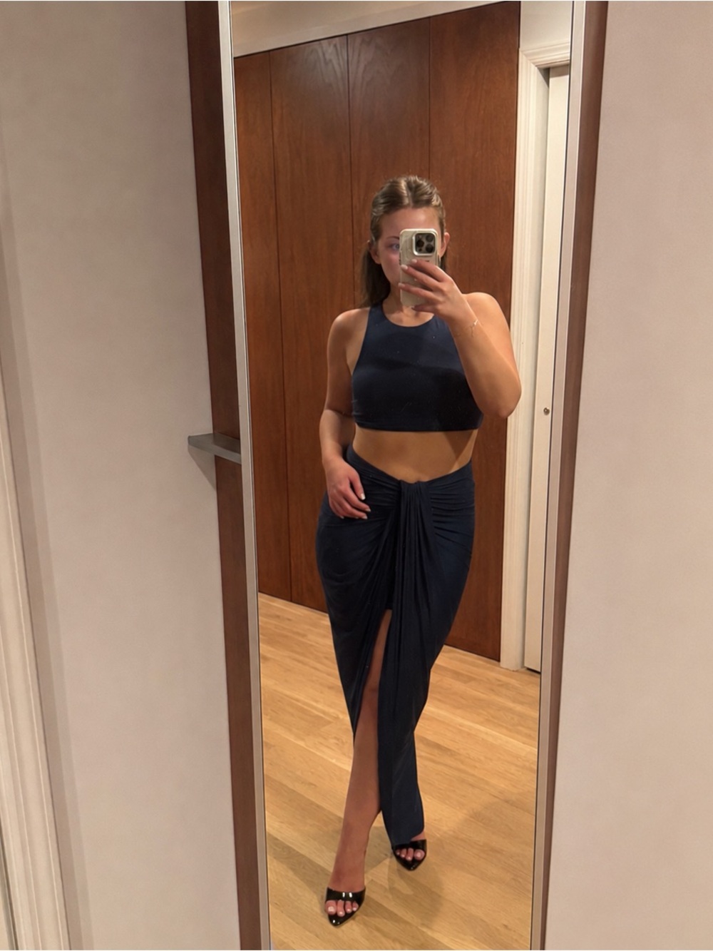 Navy Draped Maxi Skirt